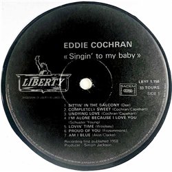 Cochran Eddie LP Singin’ to my baby  kansi EX levy EX Käytetty LP