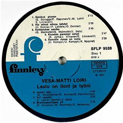 Loiri Vesa-Matti LP Laulu on iloni ja työni  kansi VG levy VG+ Käytetty LP