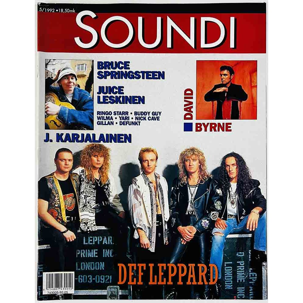 Soundi 1992 5 Juice Leskinen, David Byrne, Def Leppard begagnade magazine