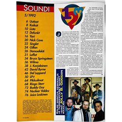 Soundi 1992 5 Juice Leskinen, David Byrne, Def Leppard begagnade magazine