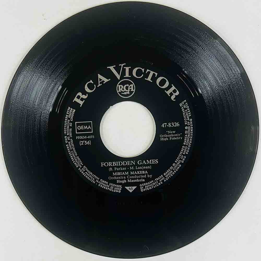 Makeba Miriam Käytetty 7” ei kuvakantta Forbidden Games / Dubula  kansi Ei kuvakantta levy EX- vinyylisingle