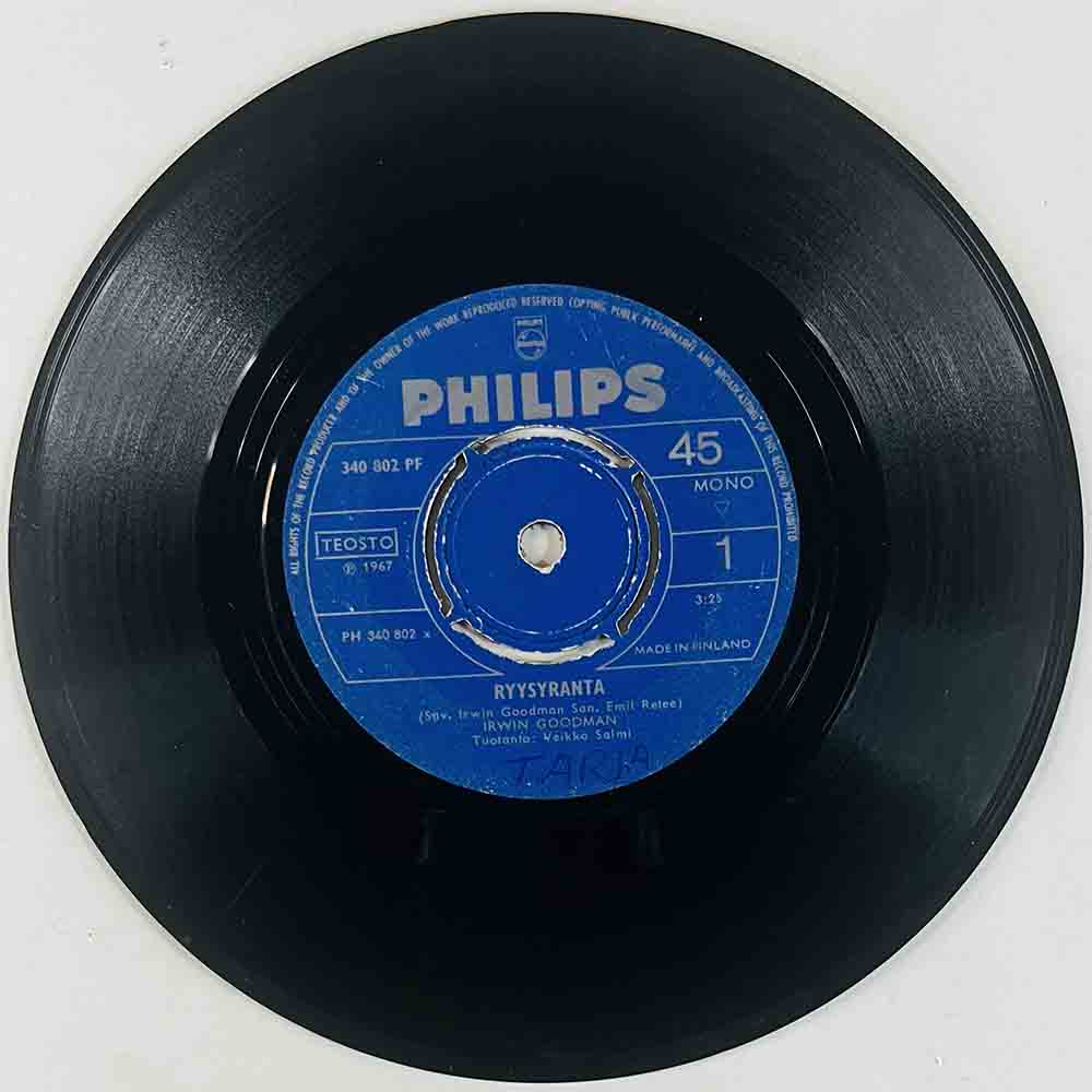 Irwin Goodman Käytetty 7” ei kuvakantta Ryysyranta / Muutakin on kierretty kuin tahkoa  kansi Ei kuvakantta levy VG- vinyylising