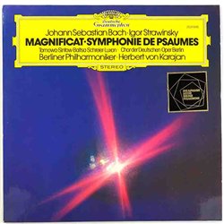 Bach - Stravinsky - Herbert von Karajan vinyl LP Magnificat • Symphony Of Psalms  kansi EX levy EX Käytetty LP