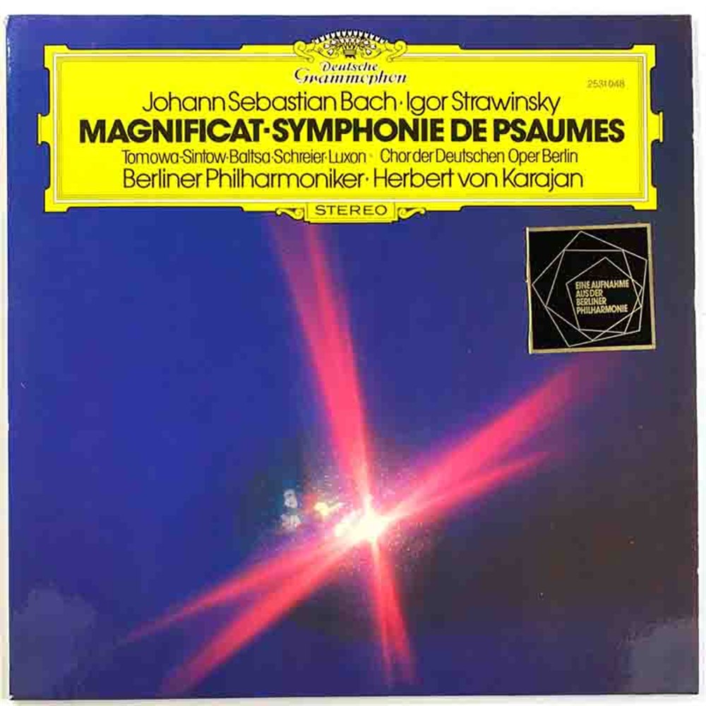 Bach - Stravinsky - Herbert von Karajan vinyl LP Magnificat • Symphony Of Psalms  kansi EX levy EX Käytetty LP
