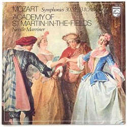 Mozart - Neville Marriner vinyl LP Symphonies 30, 32, 33 & Adagio (37)  kansi EX levy EX Käytetty LP