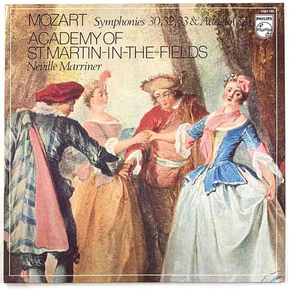 Mozart - Neville Marriner vinyl LP Symphonies 30, 32, 33 & Adagio (37)  kansi EX levy EX Käytetty LP