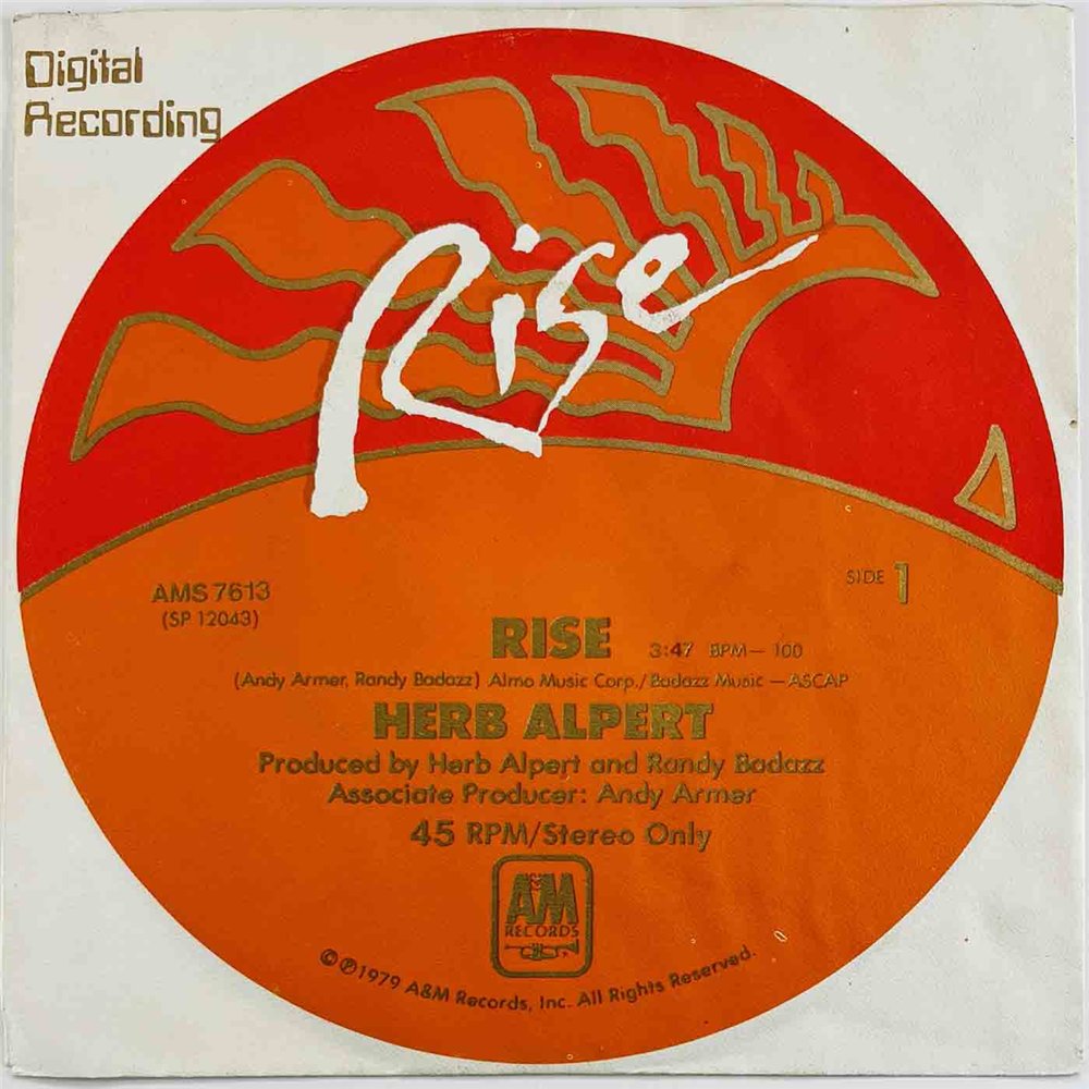 Herb Albert single 7” Rise  kansi VG levy EX käytetty vinyylisingle PS