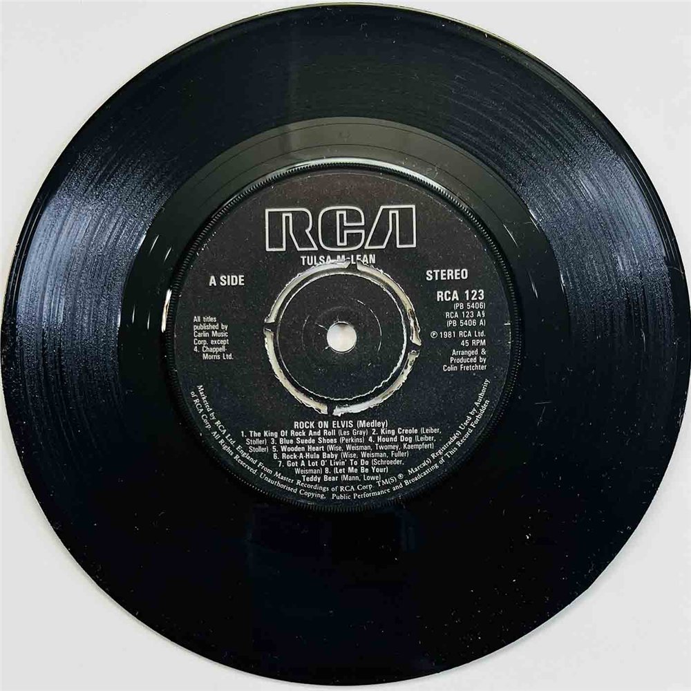 Tulsa McLean 1981 RCA 123 Rock On Elvis (Medley) 7” single