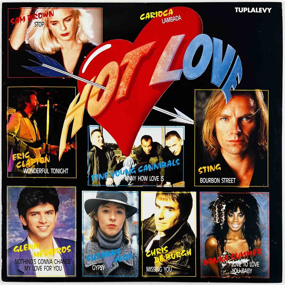 Sting, Clapton, Police, Jane Birkin, Black LP Hot Love 2LP  kansi EX levy EX Käytetty LP