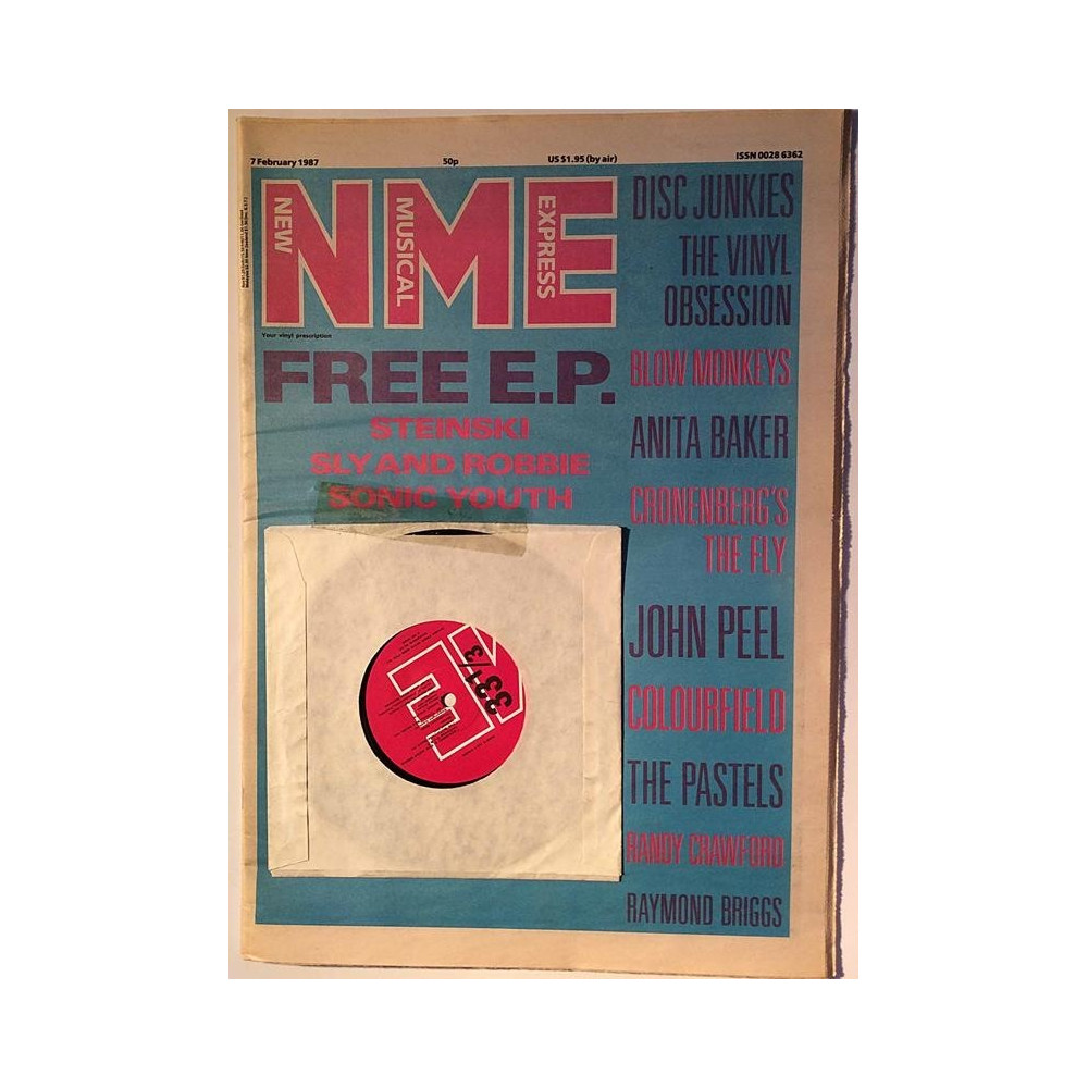 New Musical Express 1987 No.7 February Mukana 7”-vinyyli Sly and Robbie,Sonic Youth Magazine