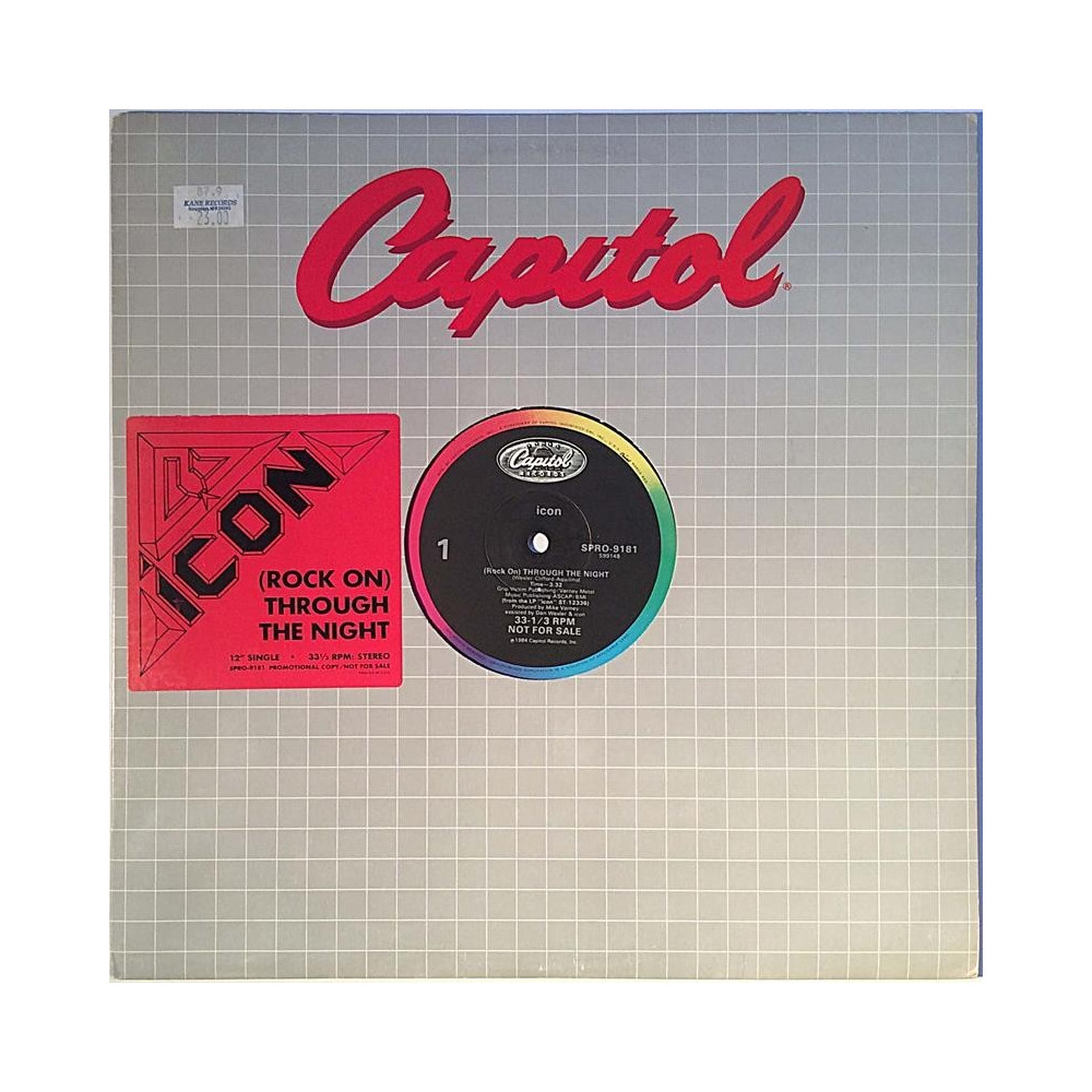 Icon: Rock on Through The Night maxi-single  kansi VG+ levy EX Käytetty 12”