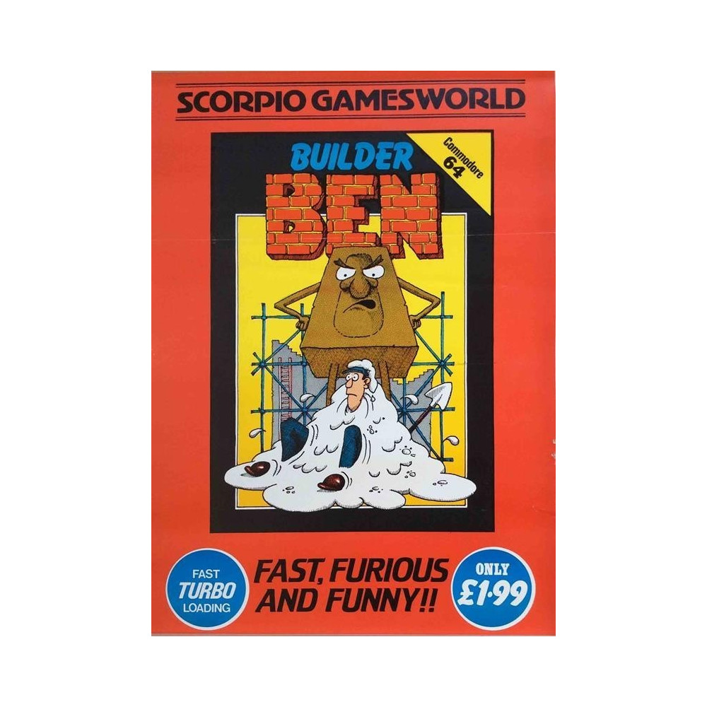 Builder BEN: Fast Turbo Loading : Commodore 64 pelijuliste 34cm x 49cm - Used Game Poster