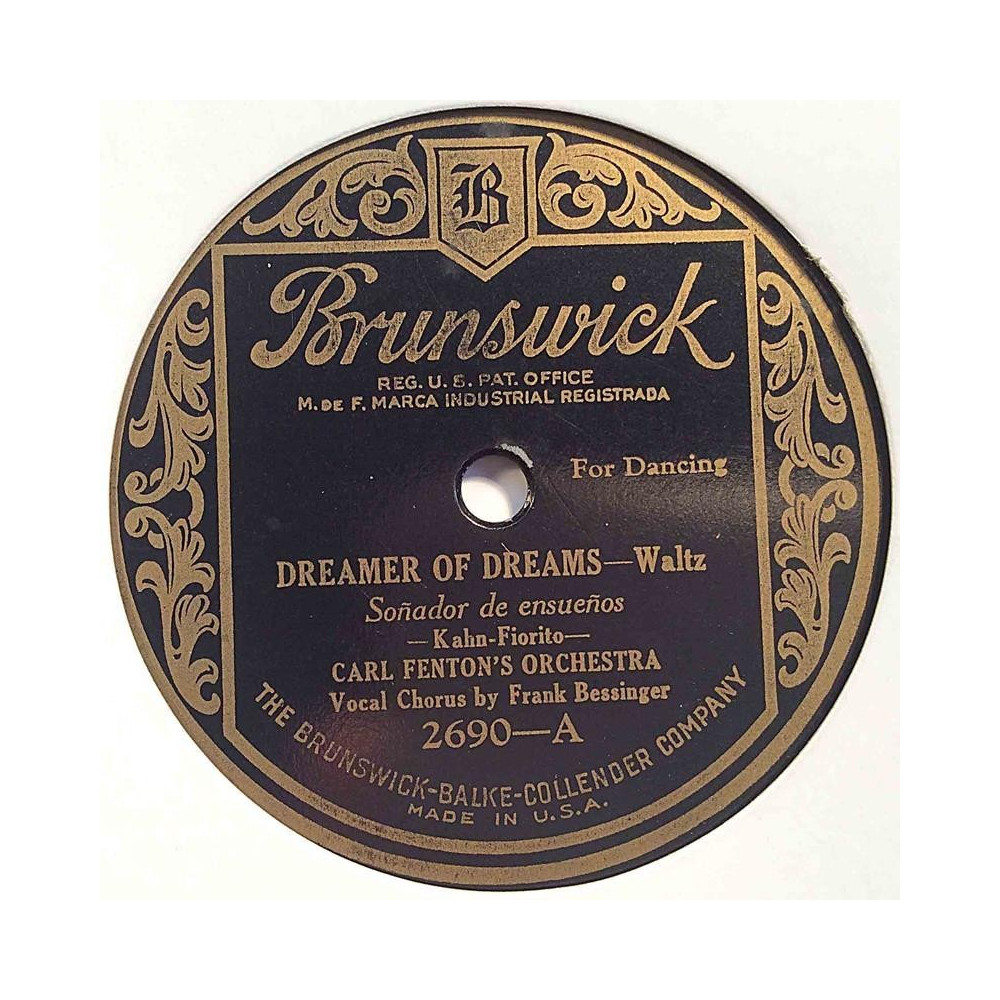 Fenton’s Carl Orchestra: Dreamer of dreams / Rock-a-bye my baby blues  kansi paperikansi/muovitasku levy VG+ savikiekko gramofon