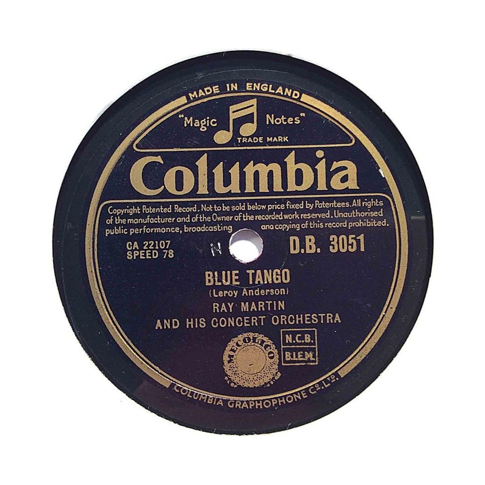 Martin Ray and his concert orchestra : Blue Tango / Unforgettable - stenkaka 78-varvare