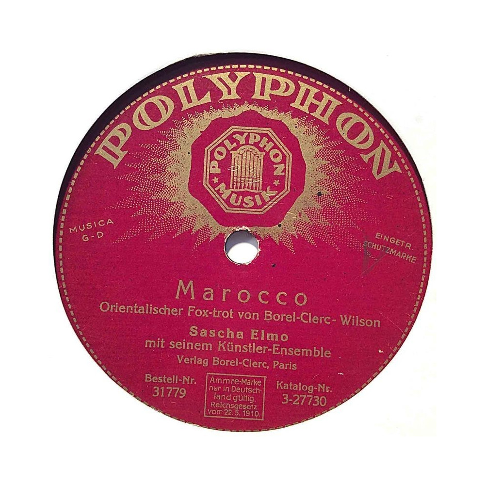Elmo Sascha : Marocco / Burlaki - shellac 78 rpm record