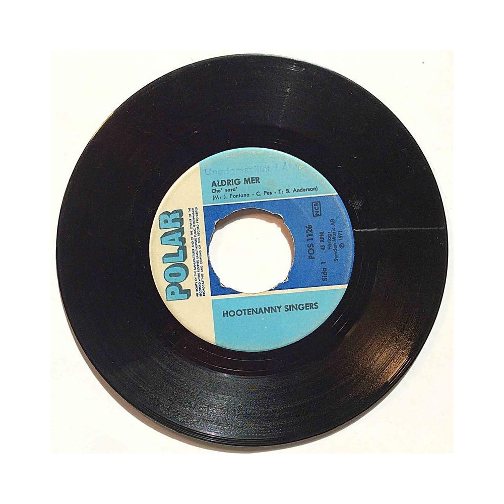 Hootenanny Singers : Aldrig mer / Lilla vackra Anna - begagnad singelskiva
