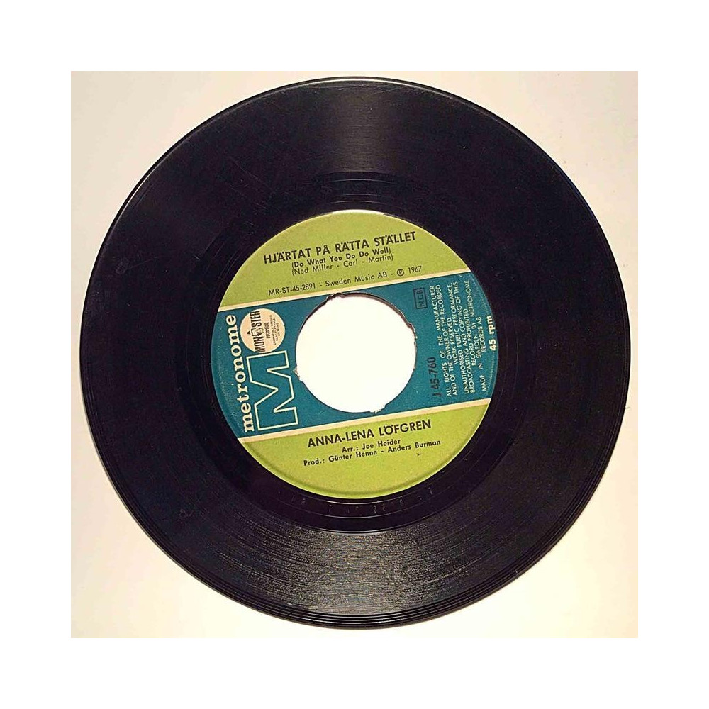 Löfgren Anna-Lena : Hjärtat på rätta tället / Lyckliga gatan - begagnad singelskiva