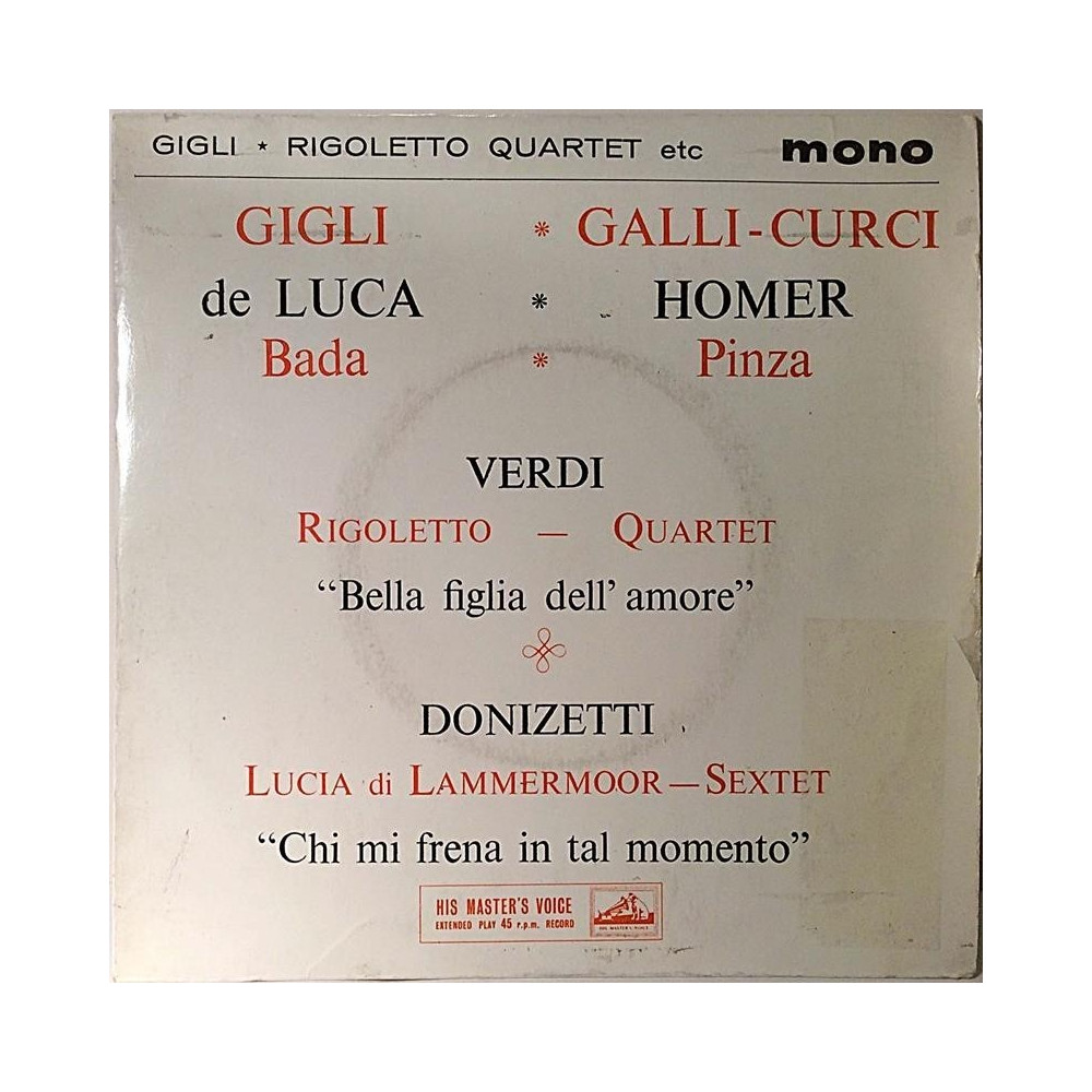 Gigli Galli-Curci De Luca Homer Bada Pinza : Verdi / Donizetti - second hand single