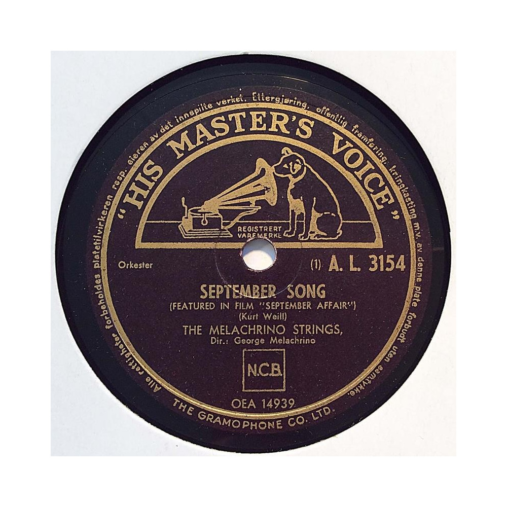 Melachrino Strings : September Song / Autumn Leaves - shellac 78 rpm record