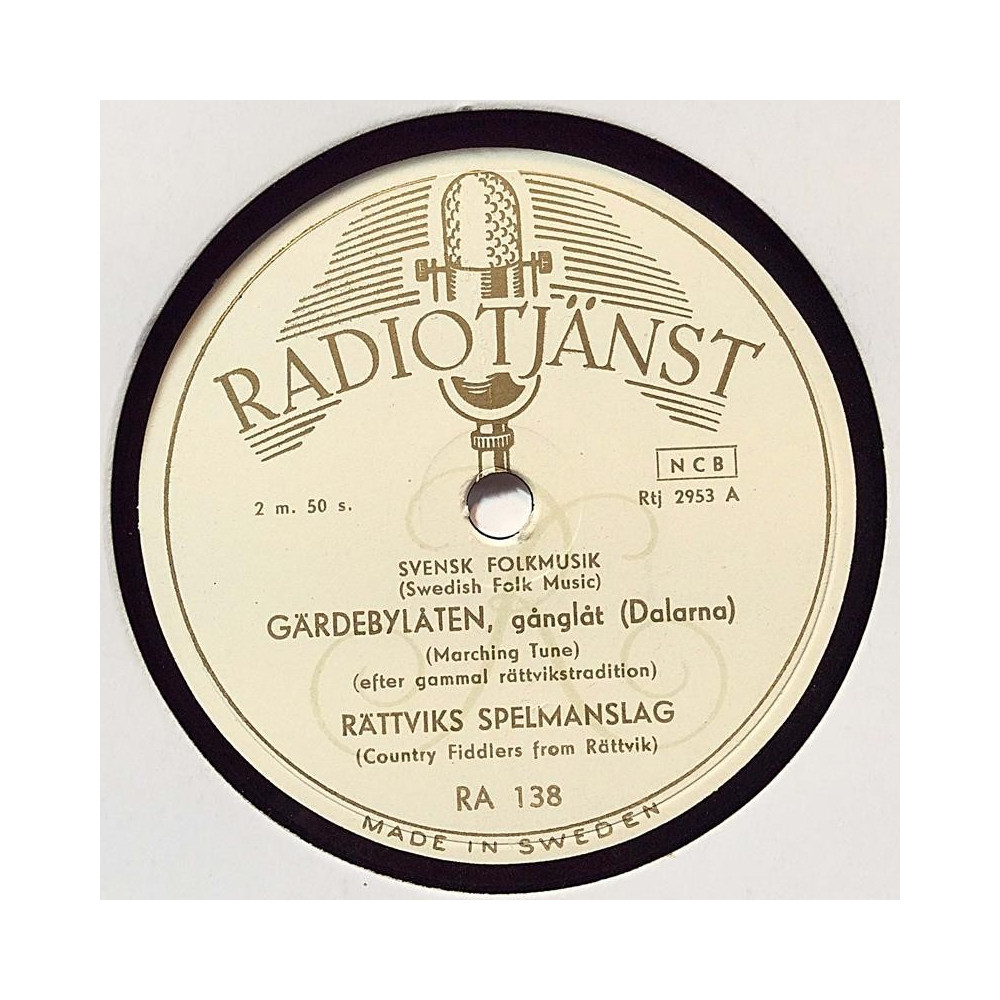 Rättviks Spelmanslag : Gärdebylåten / Bingsjövalsen - shellac 78 rpm record