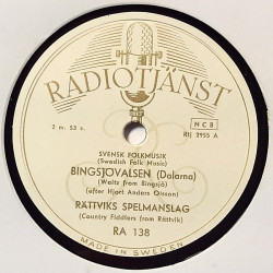 Rättviks Spelmanslag : Gärdebylåten / Bingsjövalsen - shellac 78 rpm record