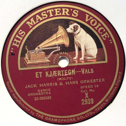 Harris Jack and Hans Orkester : Wenn die Puszta Schweigt / Et Kjaertegn - shellac 78 rpm record