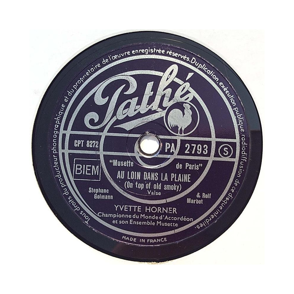 Horner Yvette : Au loin dans la plaine / La colline aux oiseaux - shellac 78 rpm record