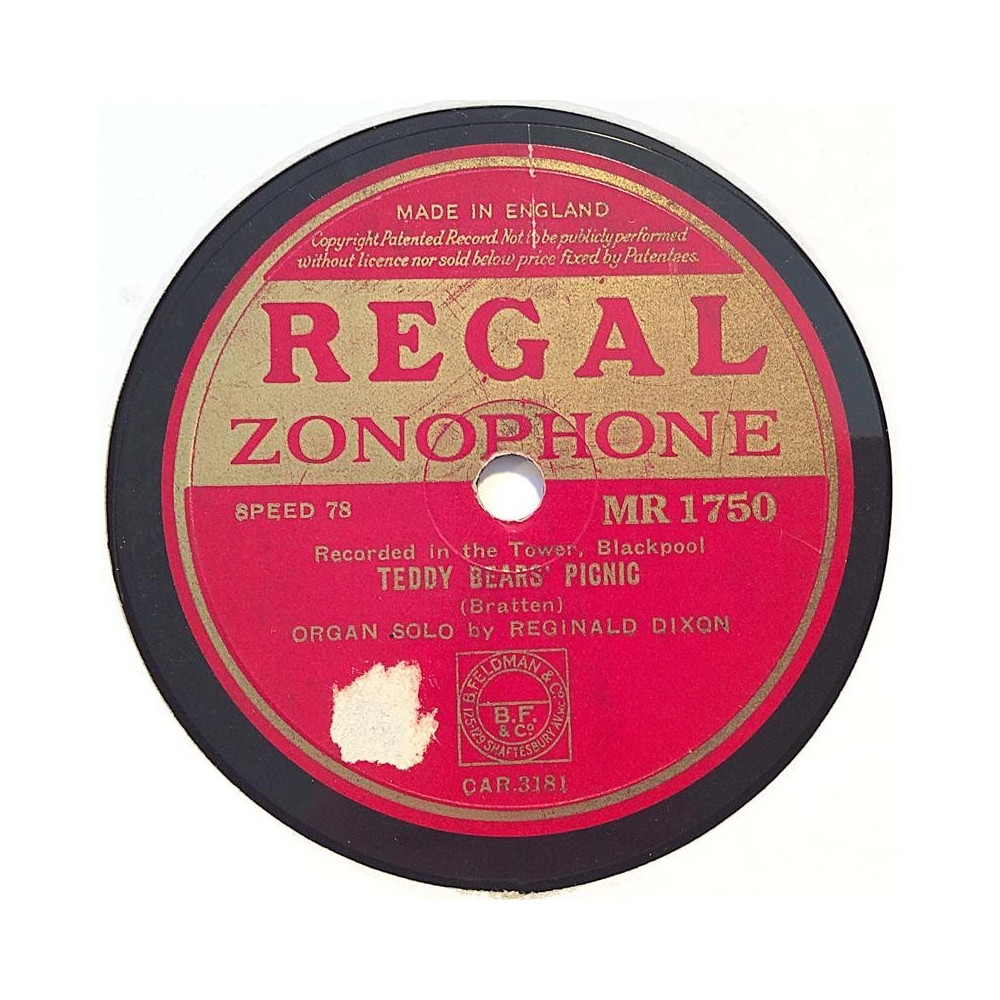 Dixon Reginald: Organ solo : Teddy Bears Picnic / Whistler and his Dog - shellac 78 rpm record