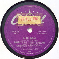 Sharkey & his Kings of Dixieland: Solo mio stomp / In the Mood  kansi paperikansi/muovitasku levy VG+ savikiekko gramofonilevy