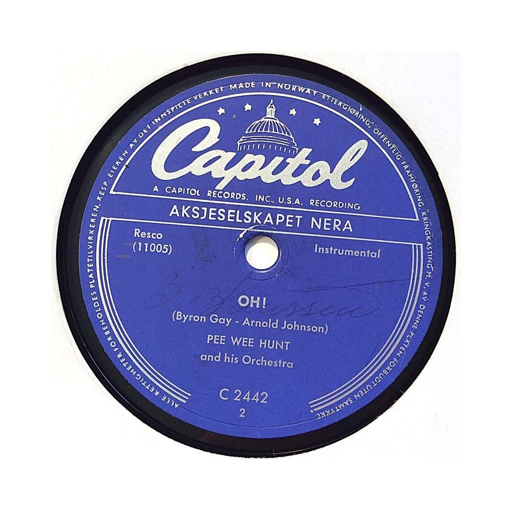 Hunt Pee Wee: OH! / SAN and his Orchestra  kansi paperikansi/muovitasku levy VG savikiekko gramofonilevy