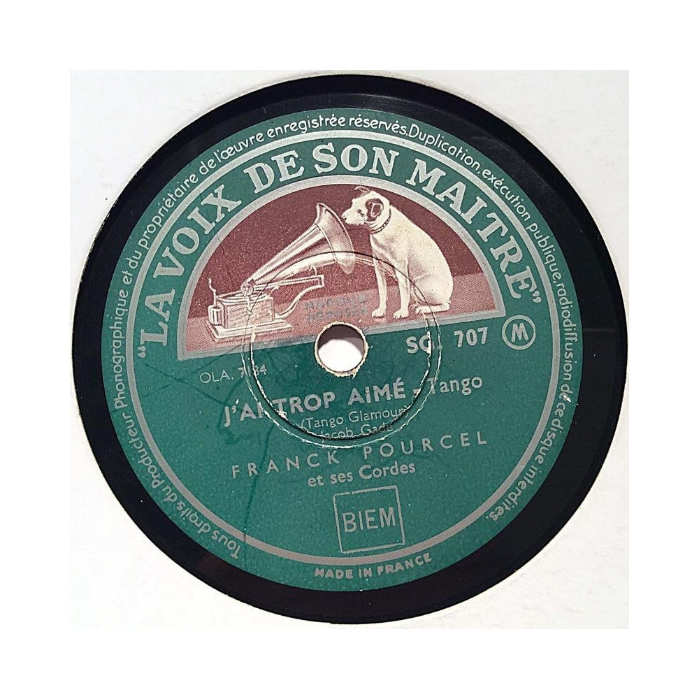Pourcel Franck et ses Cordes : J’ai Trop Aime / Johny Guitare - shellac 78 rpm record