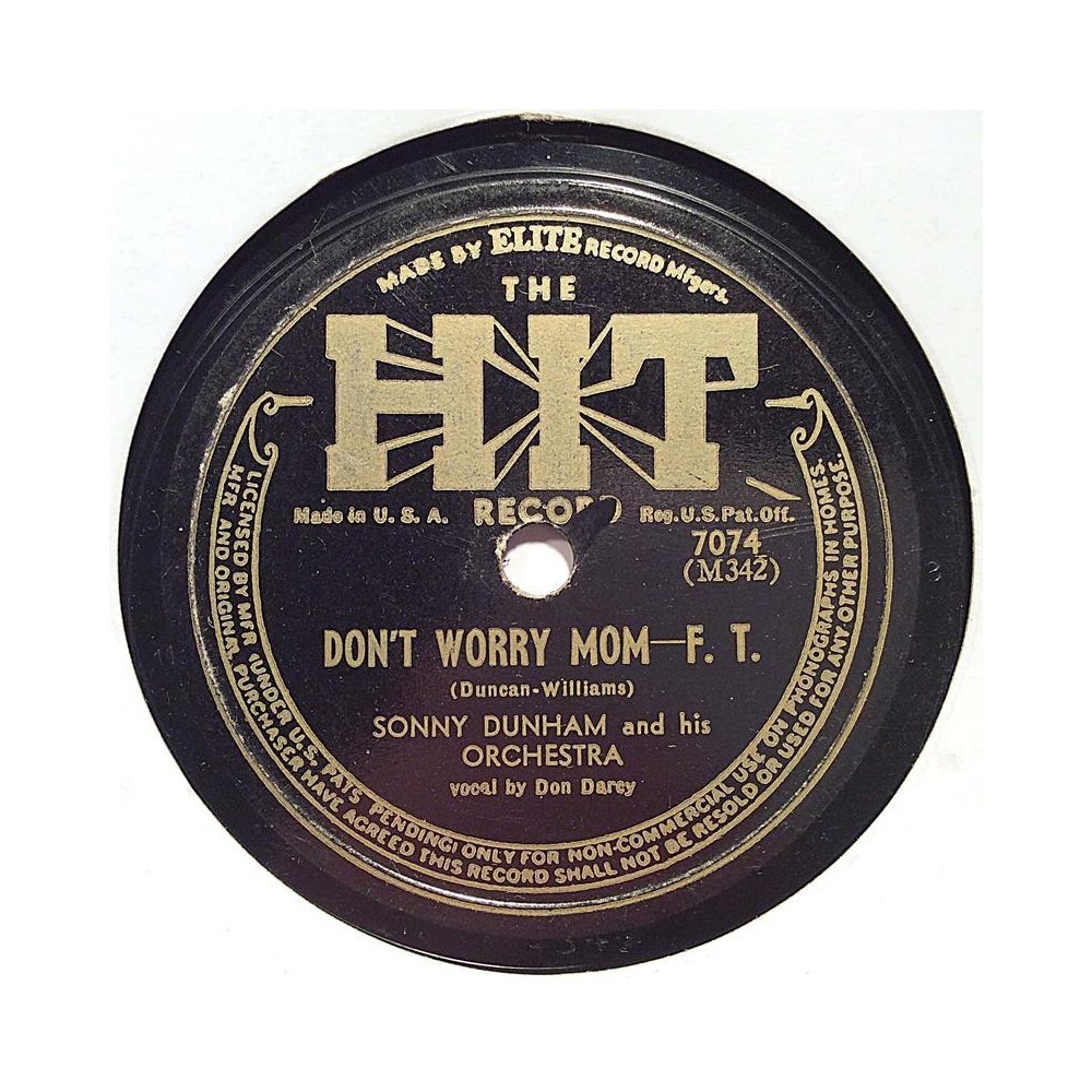 Dunham Sonny and his Orchestra: Don’t worry mom / Holiday for strings  kansi paperikansi/muovitasku levy VG- savikiekko gramofon