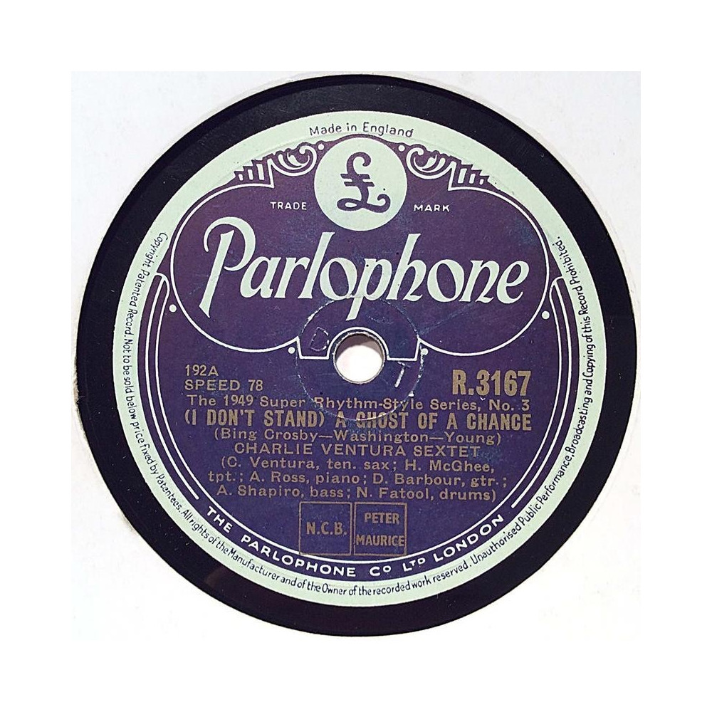 Ventura Charlie Sextet: A ghost of chance / Tea For Two  kansi paperikansi/muovitasku levy VG savikiekko gramofonilevy