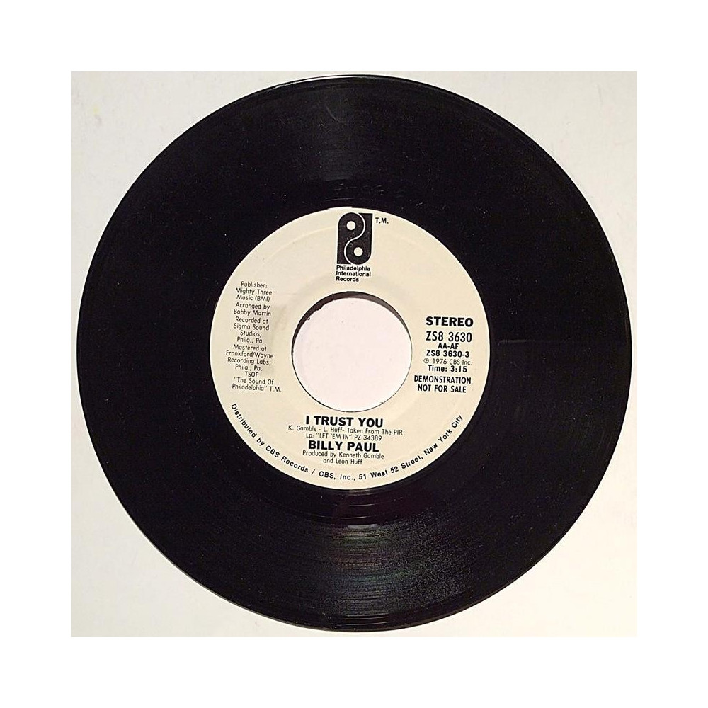 Paul Billy : I trust you (demonstration copy) - begagnad singelskiva