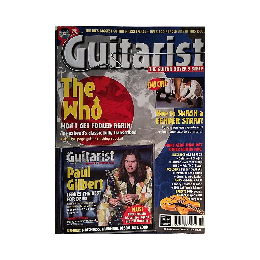 Guitarist 1998 8 The Who,Paul Gilbert,Gordon Giltrap musiikkilehti