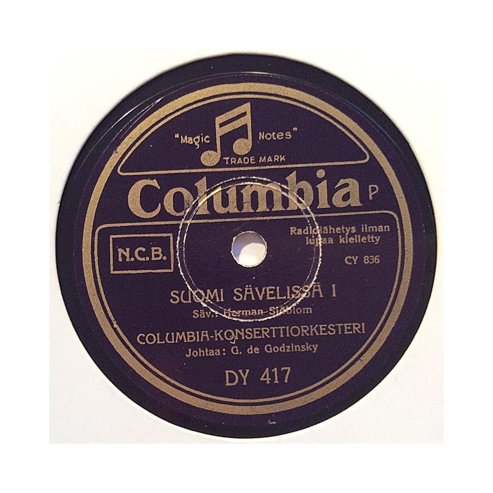 Columbia Konserttiorkesteri: Suomi sävelissä 1  kansi muovi / paperikansi levy VG savikiekko gramofonilevy