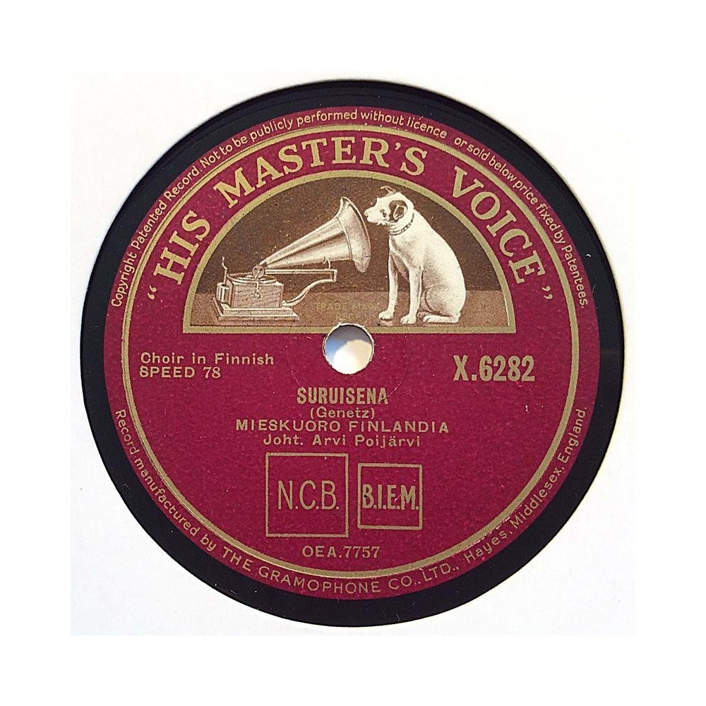 Manskören Finlandia / Mieskuoro Finlandia : Vid Milan / Suruisena - shellac 78 rpm record