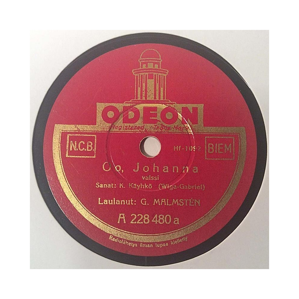 Malmsten G. : Oo, Johanna / Ennusta nyt, mustalainen - shellac 78 rpm record