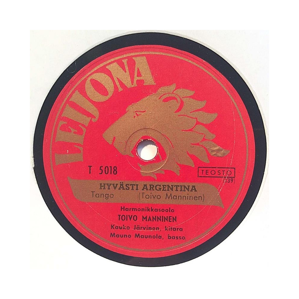 Manninen Toivo: Hyvästi Argentina / Kevään perhonen  kansi paperikansi/muovitasku levy VG+ savikiekko gramofonilevy