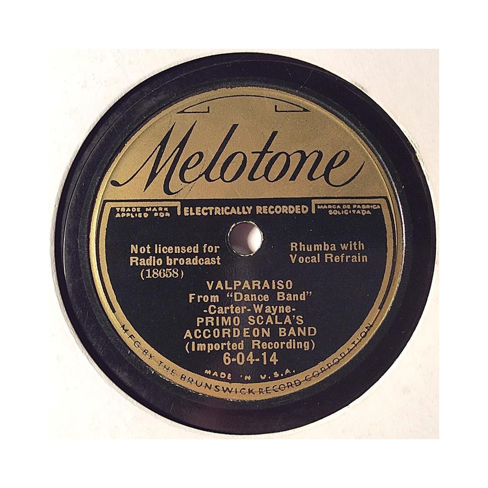 Scala’s Primo Accordeon Band : Valparaiso / Marilou - shellac 78 rpm record