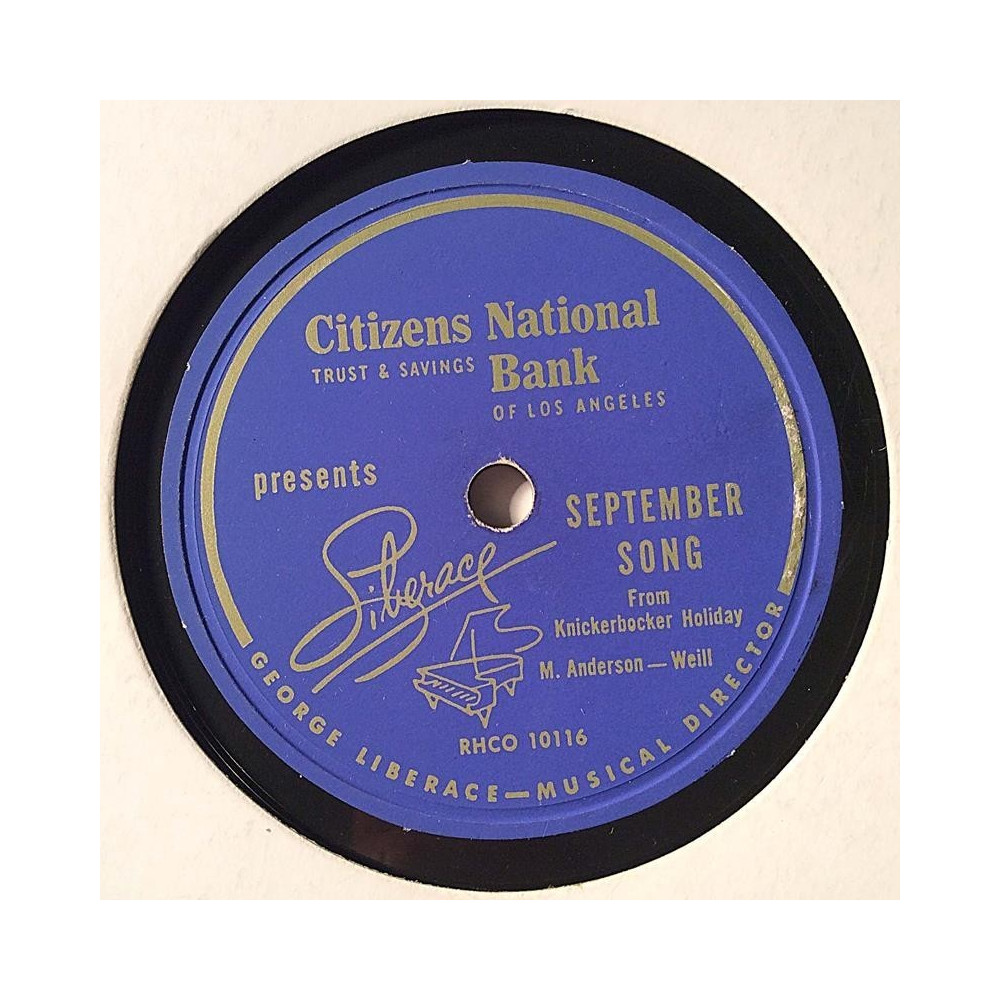 Liberace: September song / I want my mama  kansi paperikansi/muovitasku levy VG+ savikiekko gramofonilevy