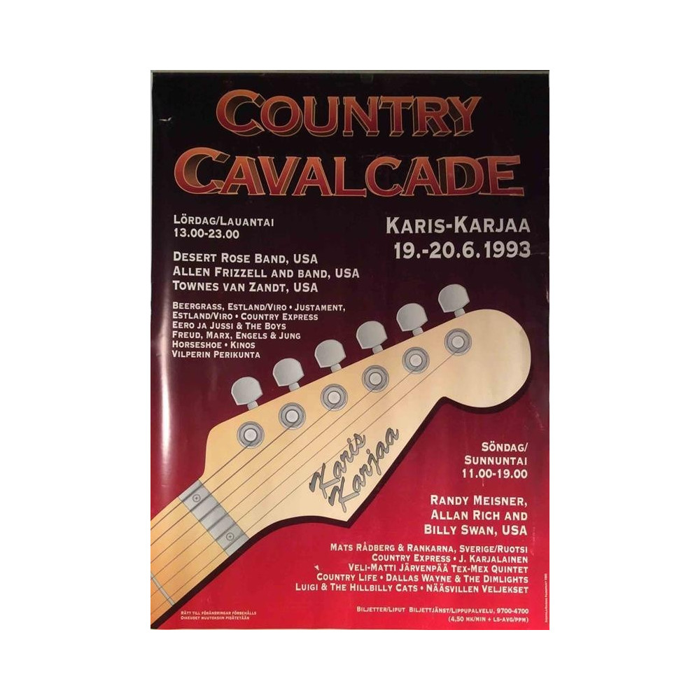 Country Cavalcade: Karis-Karjaa 19.-20.6.1993 : Festarijuliste 49cm x 79cm - Affisch / musik festival poster