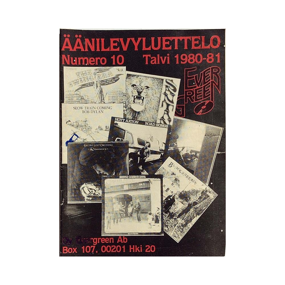 Evergreen: Ääänilevyluettelo Numero 10  kansi VG+ sisäsivut EX Käytetty kirja