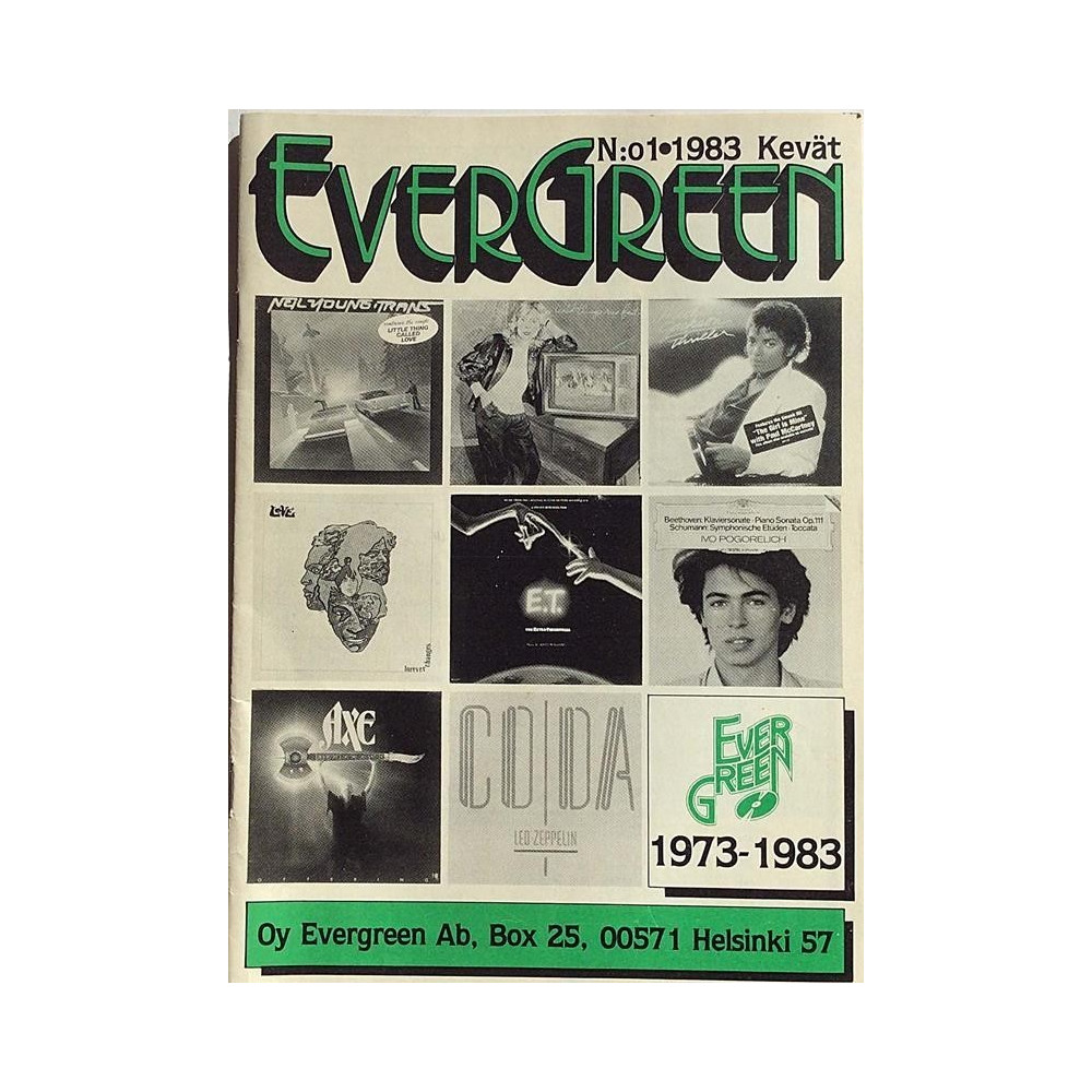 Evergreen 1973-1983: Levyluettelo N:o 1  kansi EX sisäsivut EX Käytetty kirja