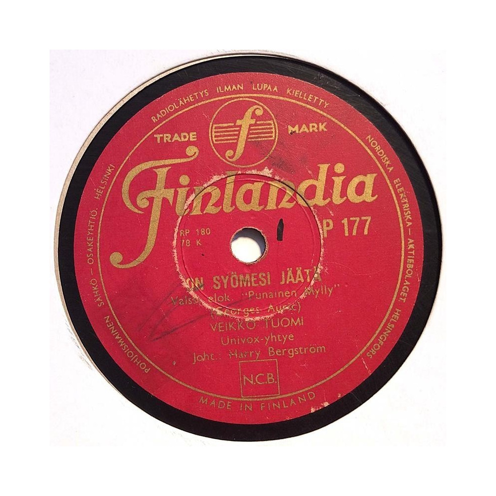 Tuomi Veikko : On syömesi jäätä / Bella Venetsia - shellac 78 rpm record