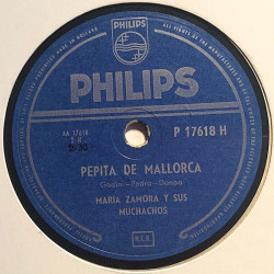 Zamora Maria y sus Muchachos: Yo me Rio ( la panse) / Pepita de Mallorca  kansi paperikansi/muovitasku levy VG savikiekko gramof