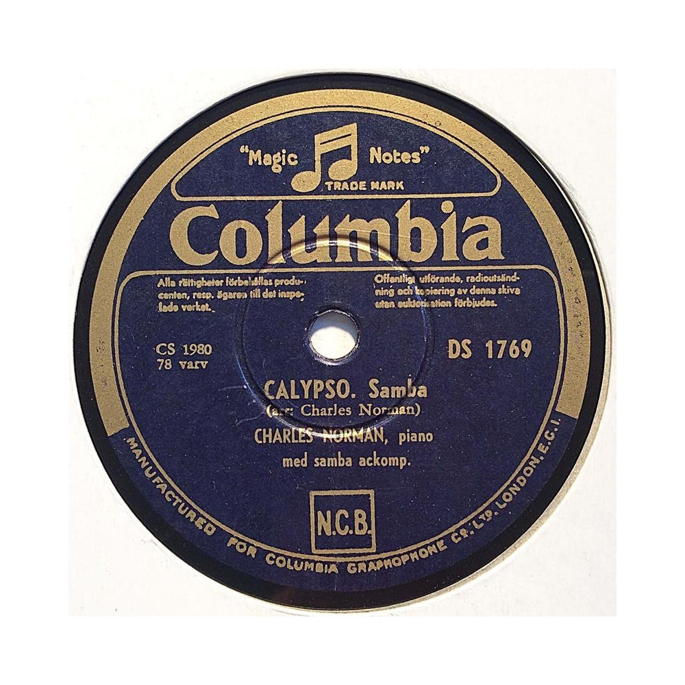 Norman Charles: Calypso / Samba Pepso  kansi paperikansi/muovitasku levy VG savikiekko gramofonilevy