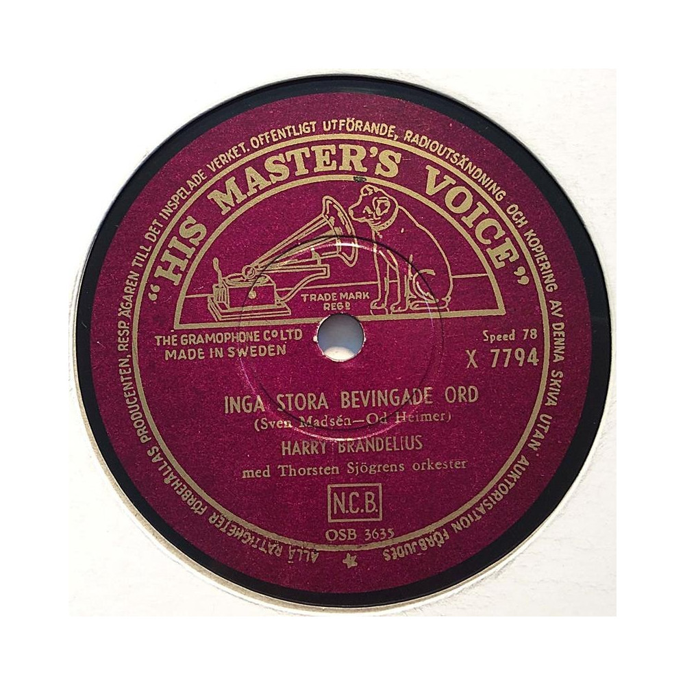 Brandelius Harry : Inga stora bevingade ord / Dräng-Jans visa - shellac 78 rpm record