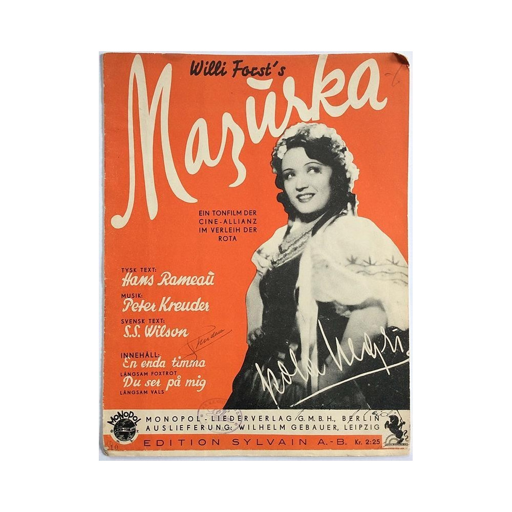 En enda timma / Du ser på mig : Peter Kreuder - Noter