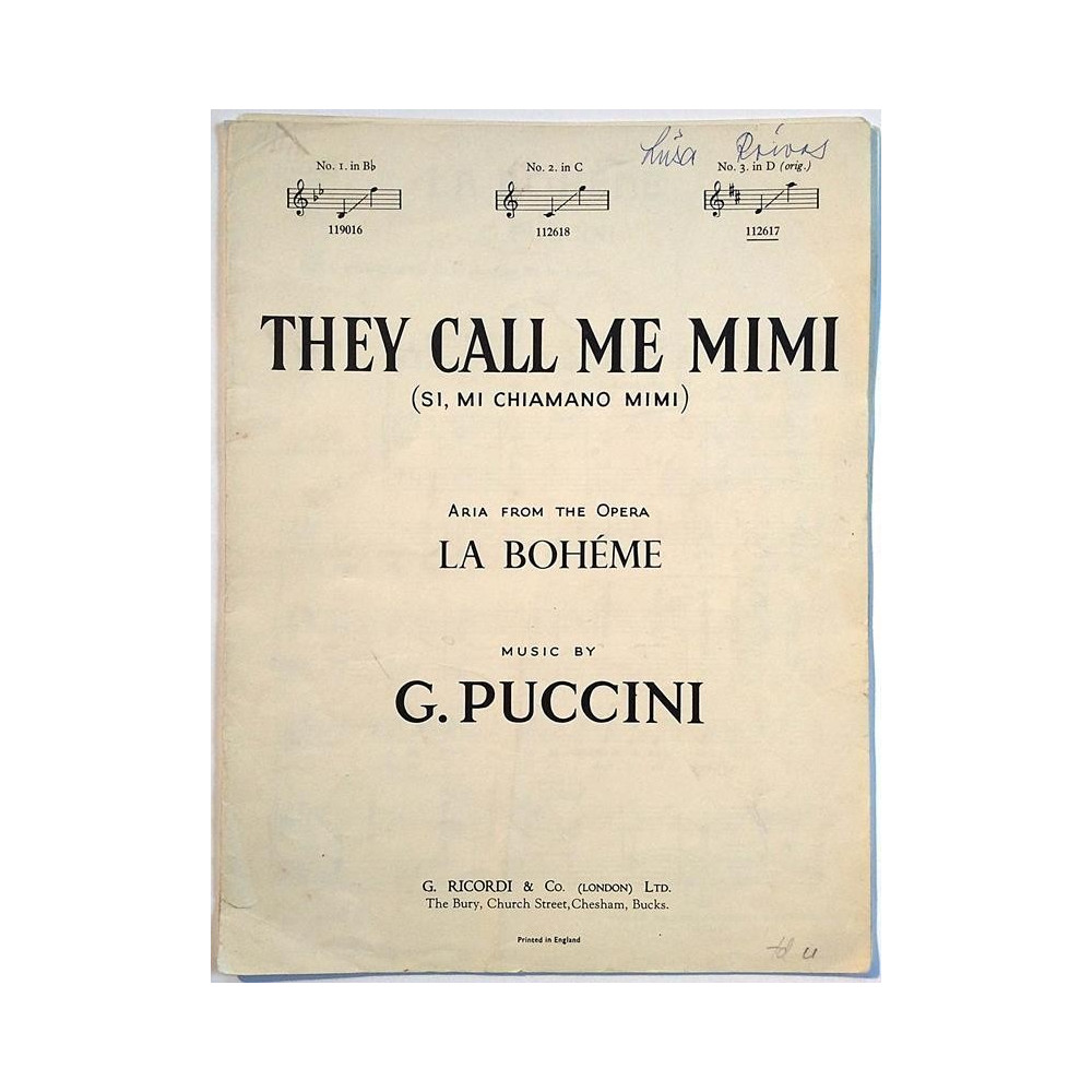 They call me Mimi, La Boheme : G. Puccini - Noter
